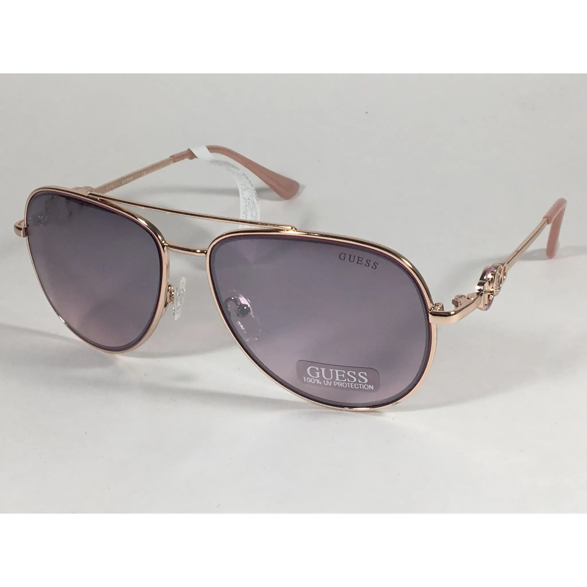 Guess Aviator Pilot Sunglasses Nude Peach Rose Gold Metal Semi Mirror Lens GF0344 28U