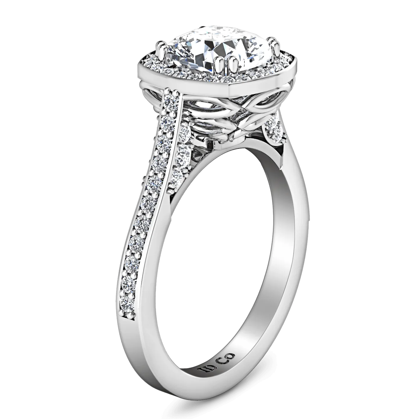 Halo Cushion Cut Diamond Engagement Ring Coco 14K White Gold