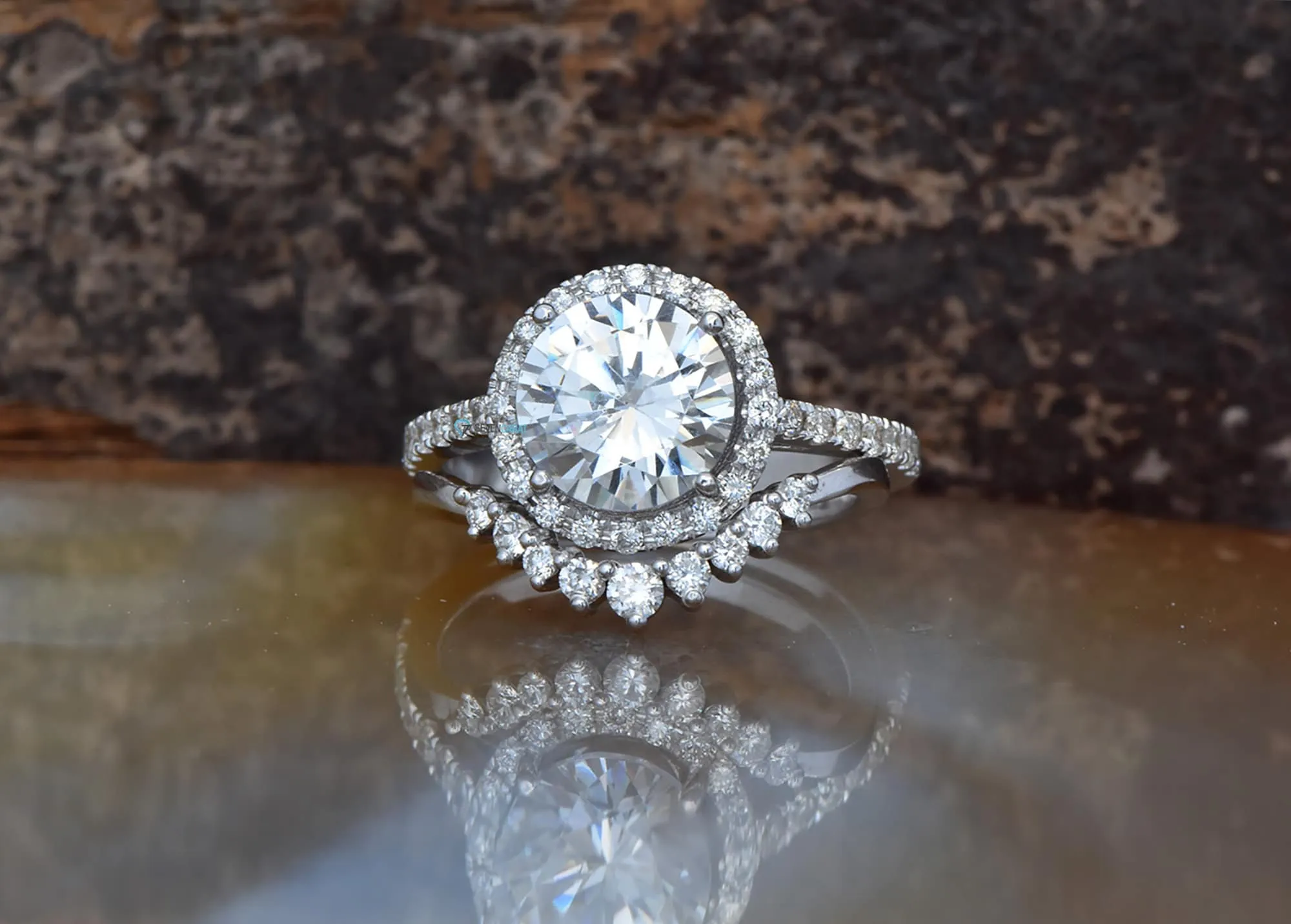 Halo wedding set-Art deco wedding set-halo engagement ring set -Cluster engagement ring-3 carat wedding set-halo ring set-4 prong engagement
