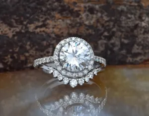 Halo wedding set-Art deco wedding set-halo engagement ring set -Cluster engagement ring-3 carat wedding set-halo ring set-4 prong engagement