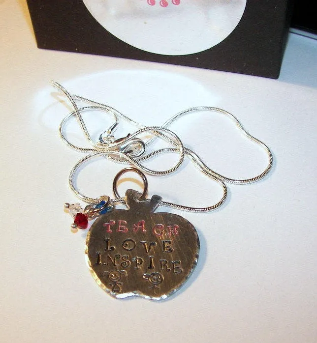 Hand stamped jewelry, personalized jewelry, personalized jewelry, Teach love and inspire,  teacher gift,  gift for teacher, handstamped