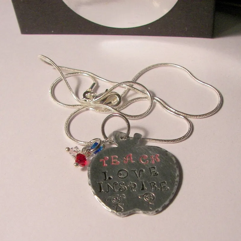 Hand stamped jewelry, personalized jewelry, personalized jewelry, Teach love and inspire,  teacher gift,  gift for teacher, handstamped