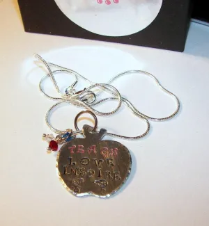 Hand stamped jewelry, personalized jewelry, personalized jewelry, Teach love and inspire,  teacher gift,  gift for teacher, handstamped