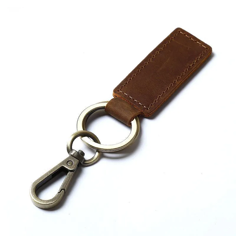 Handmade Vintage Leather Keychain Holder with Clip Hook