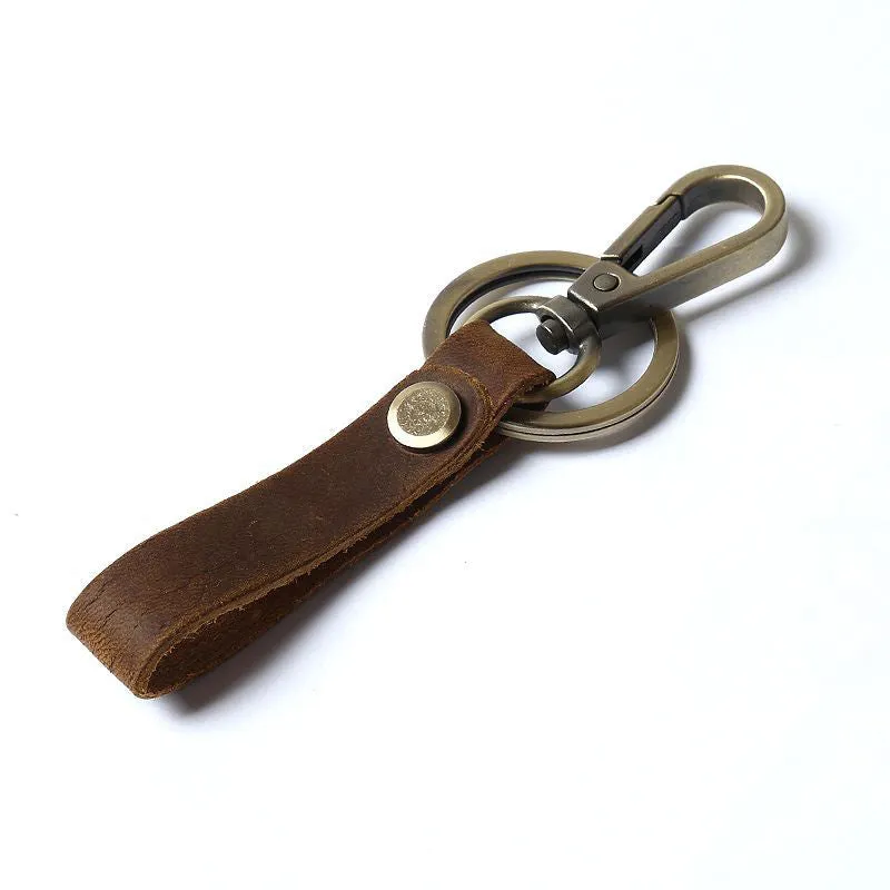Handmade Vintage Leather Keychain Holder with Clip Hook