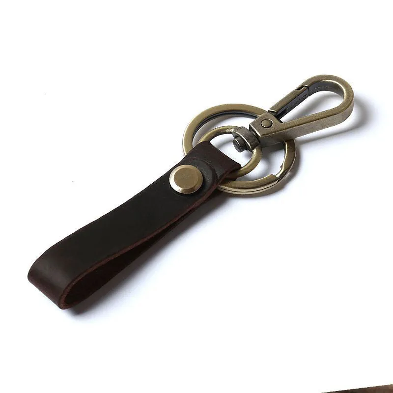 Handmade Vintage Leather Keychain Holder with Clip Hook