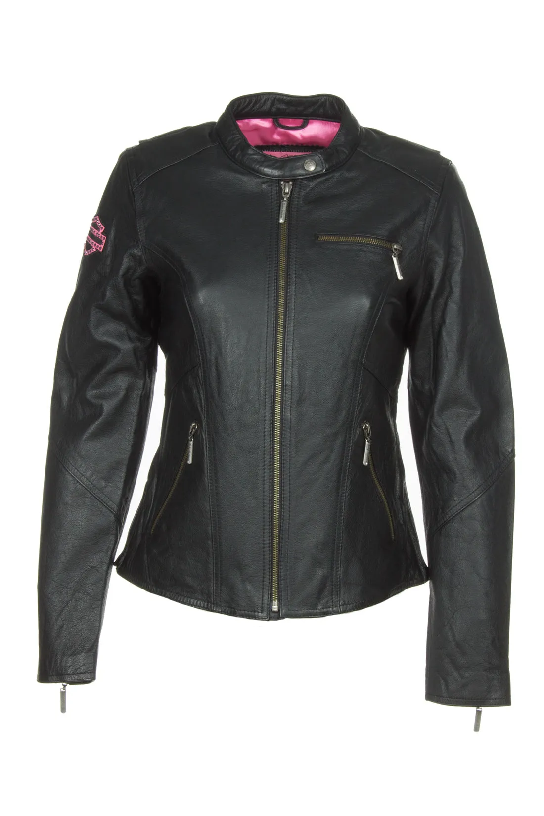 Harley-Davidson 98022-12VW Womens Pink Label Embellished Black Leather Jacket