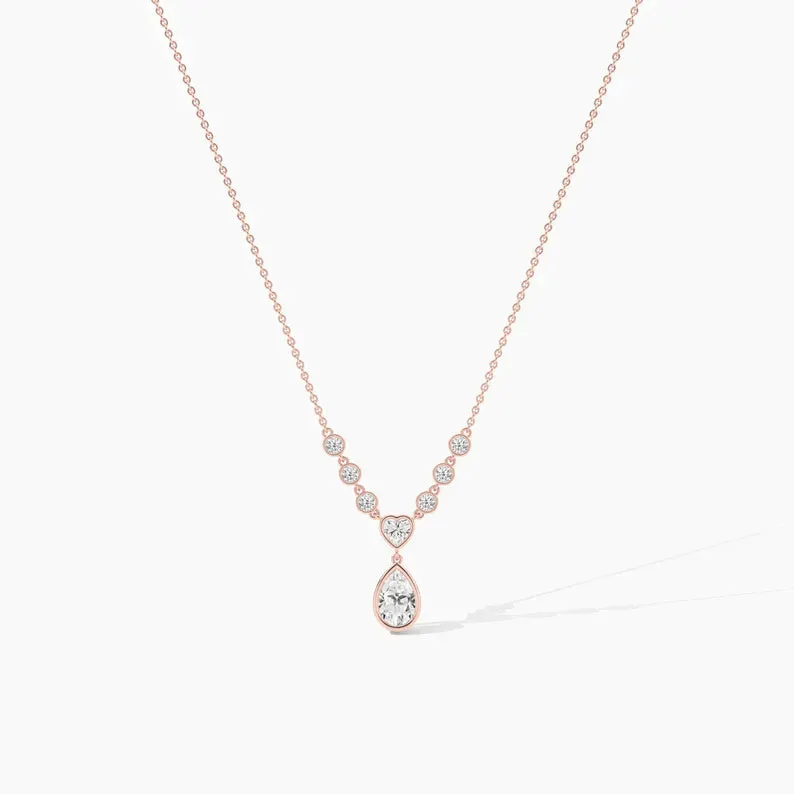 Heart & Pear Cut Moissanite Drop Necklaces For Women