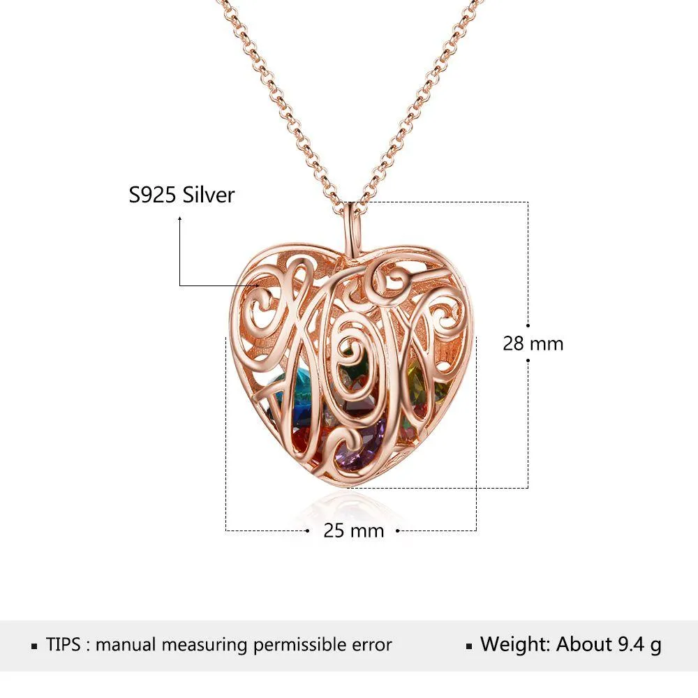 Heart Hollow Pattern With Birthstone Personalized Gifts For Love Rose Gold Color Pendant Necklace Jewelry