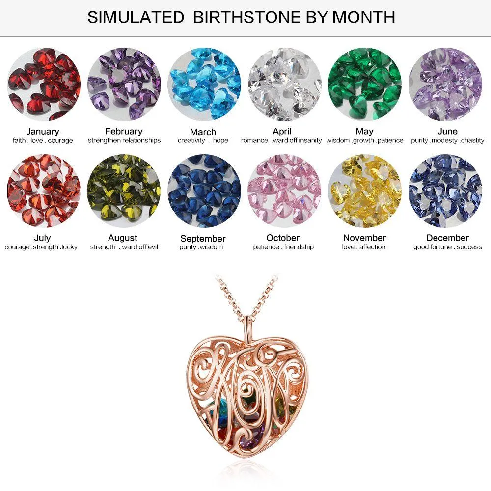 Heart Hollow Pattern With Birthstone Personalized Gifts For Love Rose Gold Color Pendant Necklace Jewelry