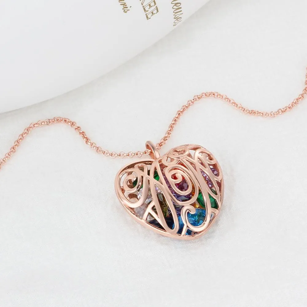 Heart Hollow Pattern With Birthstone Personalized Gifts For Love Rose Gold Color Pendant Necklace Jewelry
