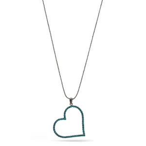 HEMATITE AQUA BLUE CRYSTAL HEART PENDANT NECKLACE #FW-N 2002HT (LA13/LA15)