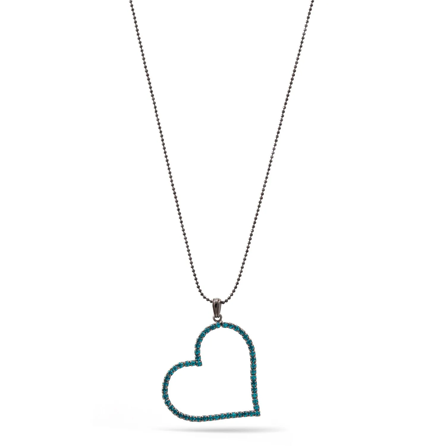 HEMATITE AQUA BLUE CRYSTAL HEART PENDANT NECKLACE #FW-N 2002HT (LA13/LA15)