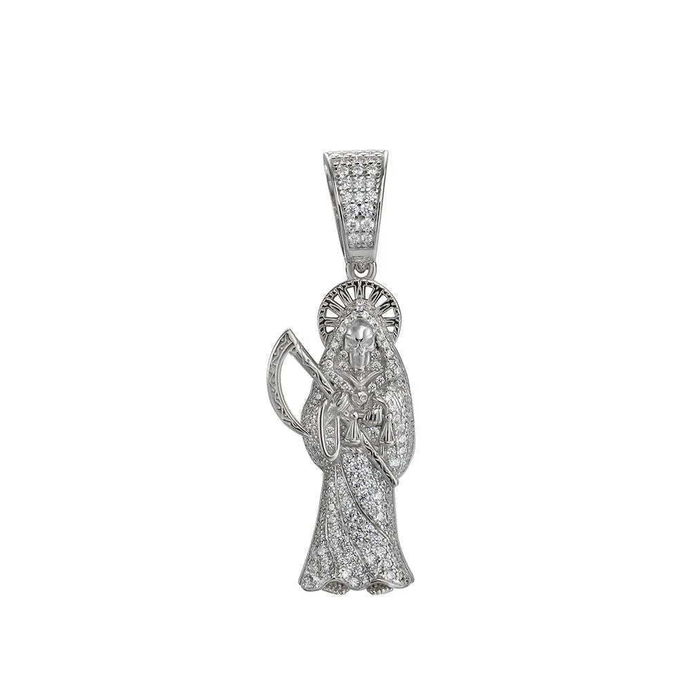 Hiphop CZ Diamond Death Reaper Pendant Necklace 14K Gold Plated Iced Out Grim Reaper Necklace Mens Jewelry