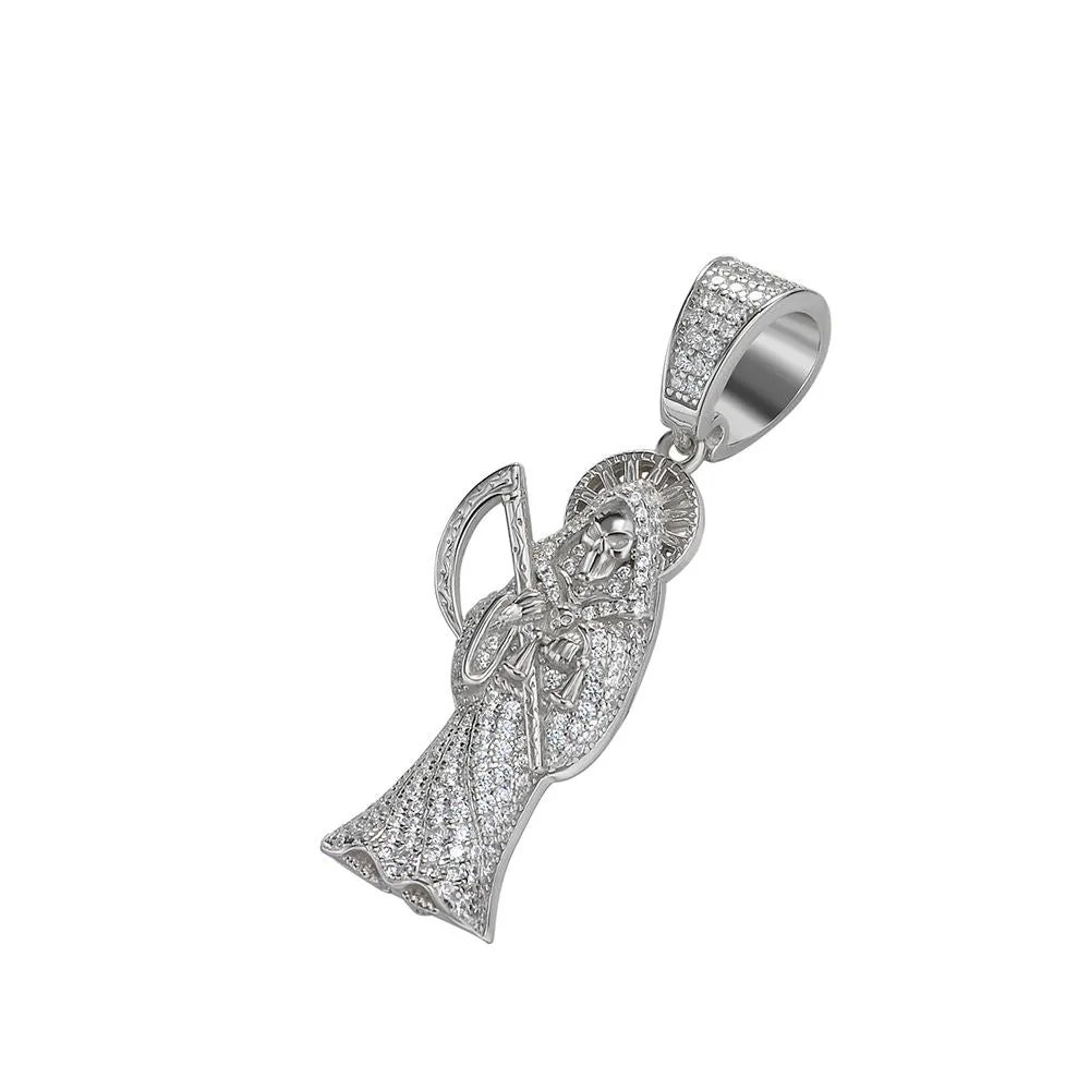 Hiphop CZ Diamond Death Reaper Pendant Necklace 14K Gold Plated Iced Out Grim Reaper Necklace Mens Jewelry