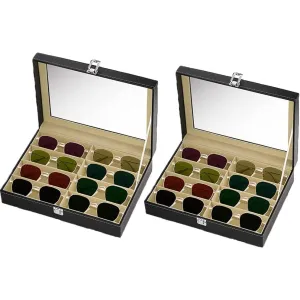 Homarket 2pcs Sunglasses Organizer, PU Leather Eyewear Organizer Sunglasses Display Case with 8 Slot, Lockable Case