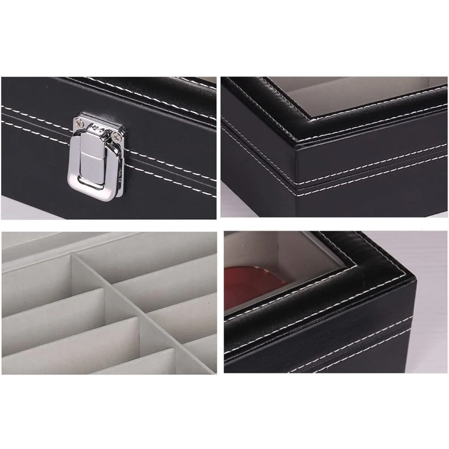 Homarket 2pcs Sunglasses Organizer, PU Leather Eyewear Organizer Sunglasses Display Case with 8 Slot, Lockable Case
