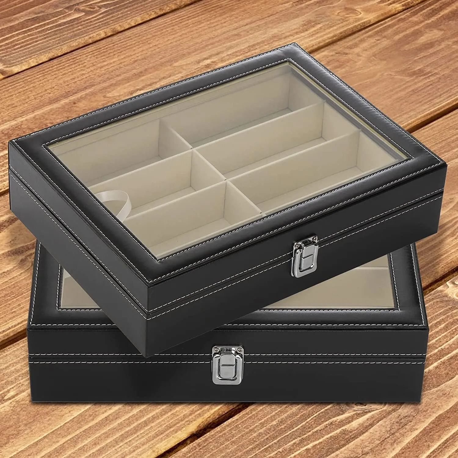 Homarket 2pcs Sunglasses Organizer, PU Leather Eyewear Organizer Sunglasses Display Case with 8 Slot, Lockable Case