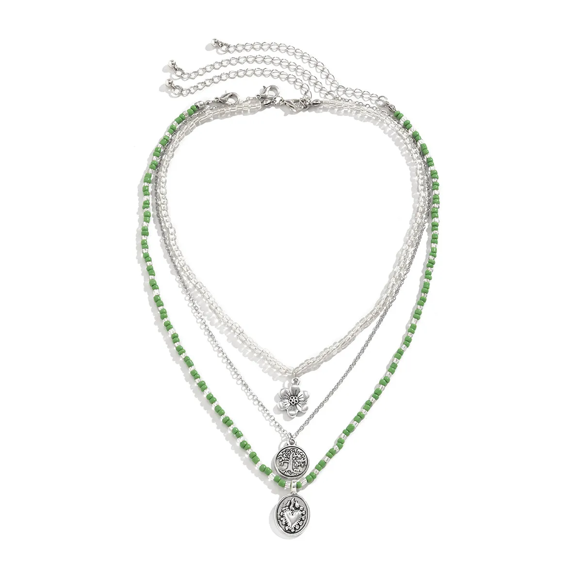 Howlite Howlite & Silver-Plated Flower Life-Tree Pendant Necklace Set