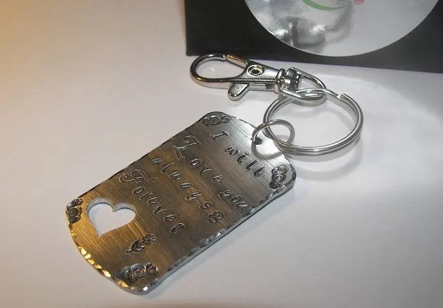 I will love you always and forever, custom handstamped key ring , personalized key chain , handstamped jewelry , wedding gift for her