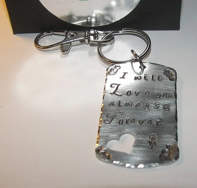 I will love you always and forever, custom handstamped key ring , personalized key chain , handstamped jewelry , wedding gift for her