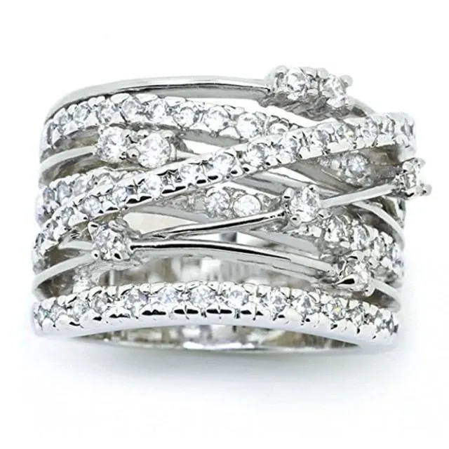 Inlaid White Sapphire Engagement Ring For Women silver Eternity Band Jewelry