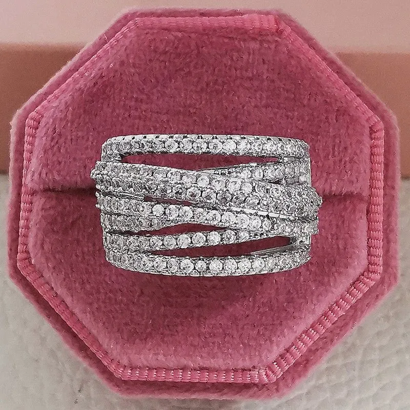 Inlaid White Sapphire Engagement Ring For Women silver Eternity Band Jewelry