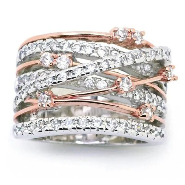 Inlaid White Sapphire Engagement Ring For Women silver Eternity Band Jewelry
