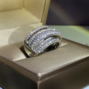 Inlaid White Sapphire Engagement Ring For Women silver Eternity Band Jewelry