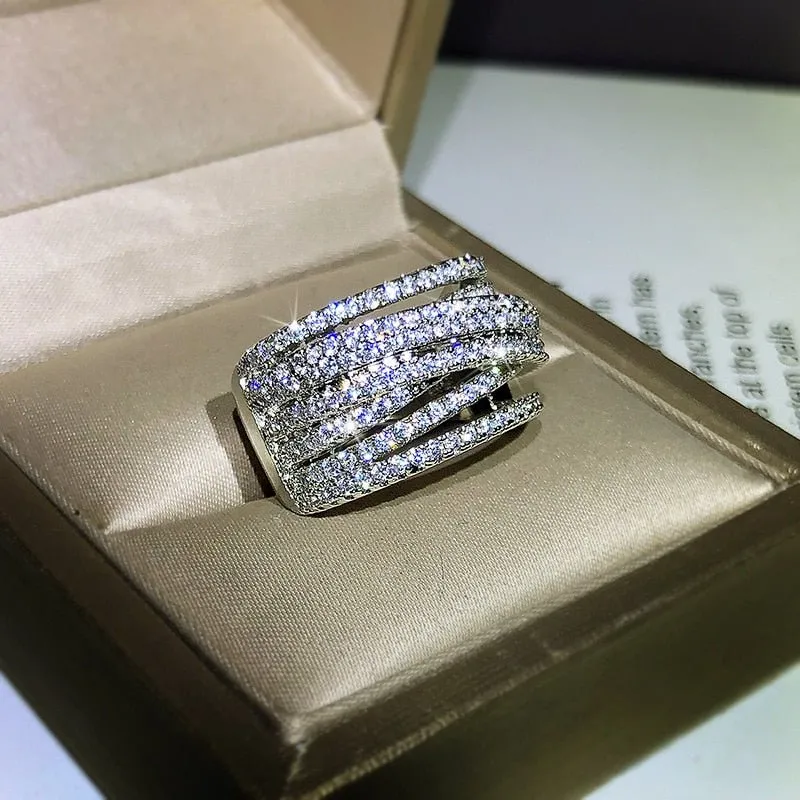 Inlaid White Sapphire Engagement Ring For Women silver Eternity Band Jewelry