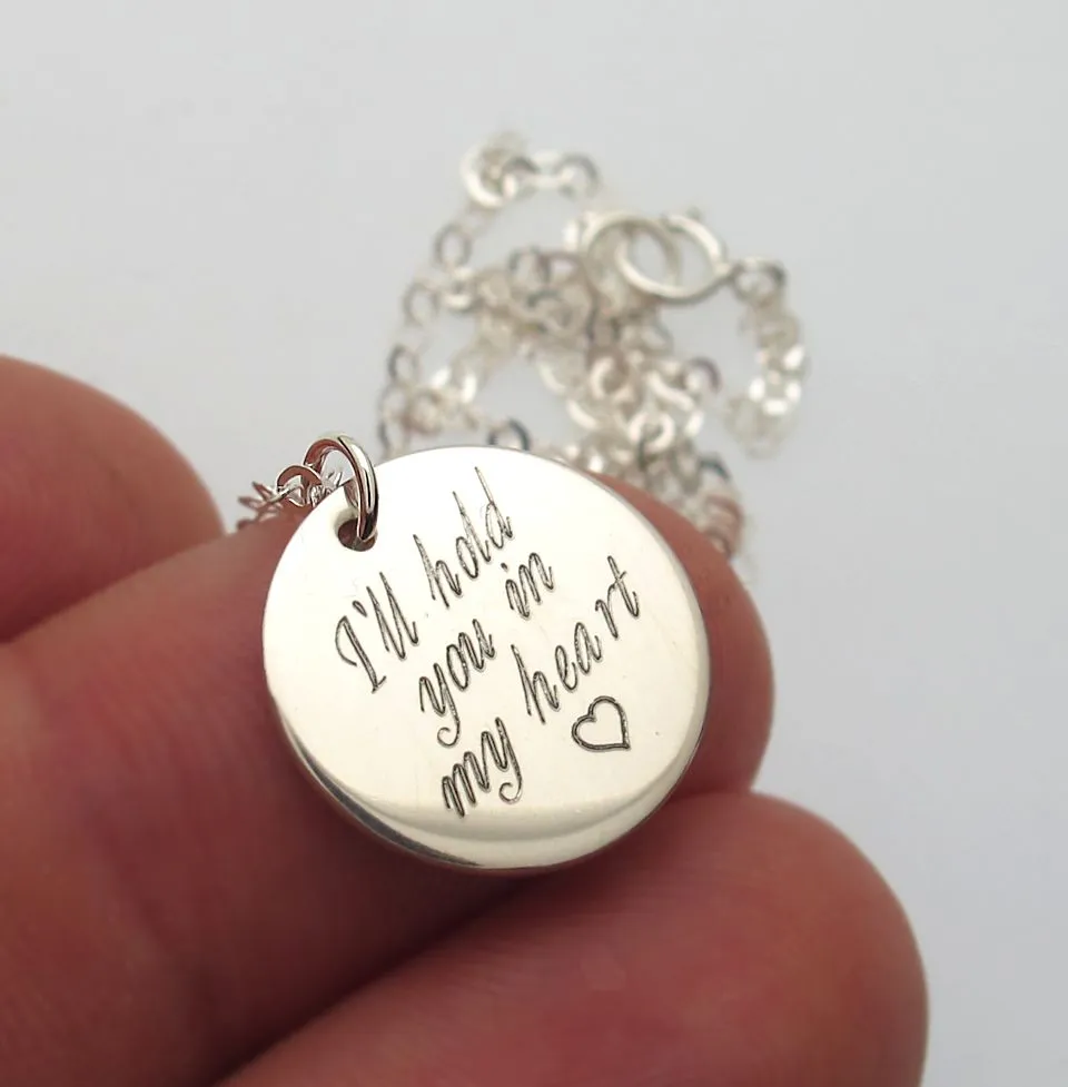 Inspirational Disc Necklace with Leaf charm Custom Coin Pendant