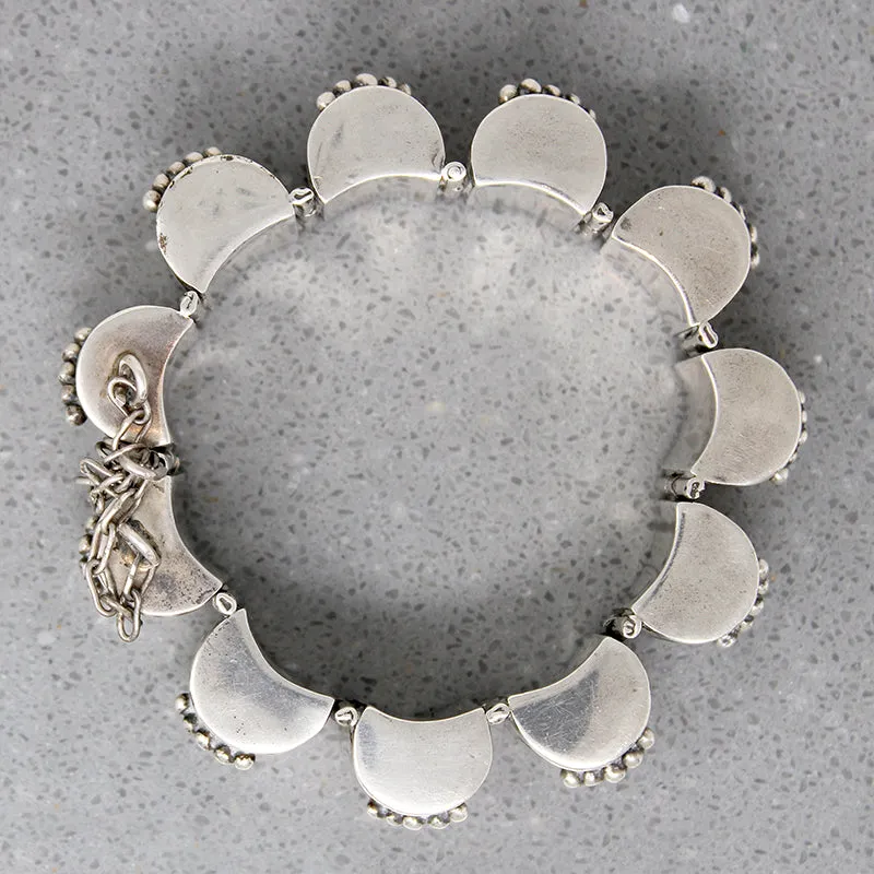 Interesting Engraved & Beaded Silver Mexican Bracelet