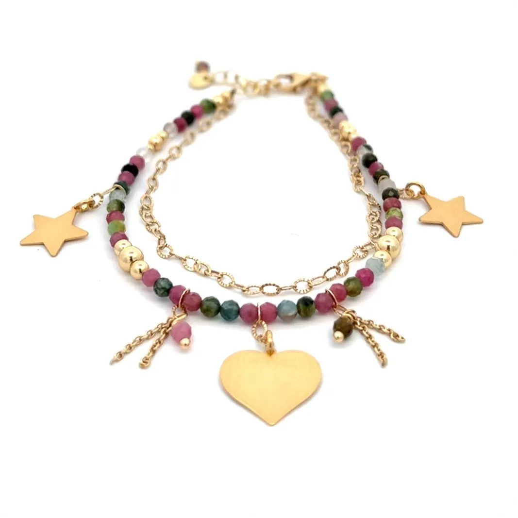 Italian Mixed Tourmaline Bracelet with Stars and Hearts