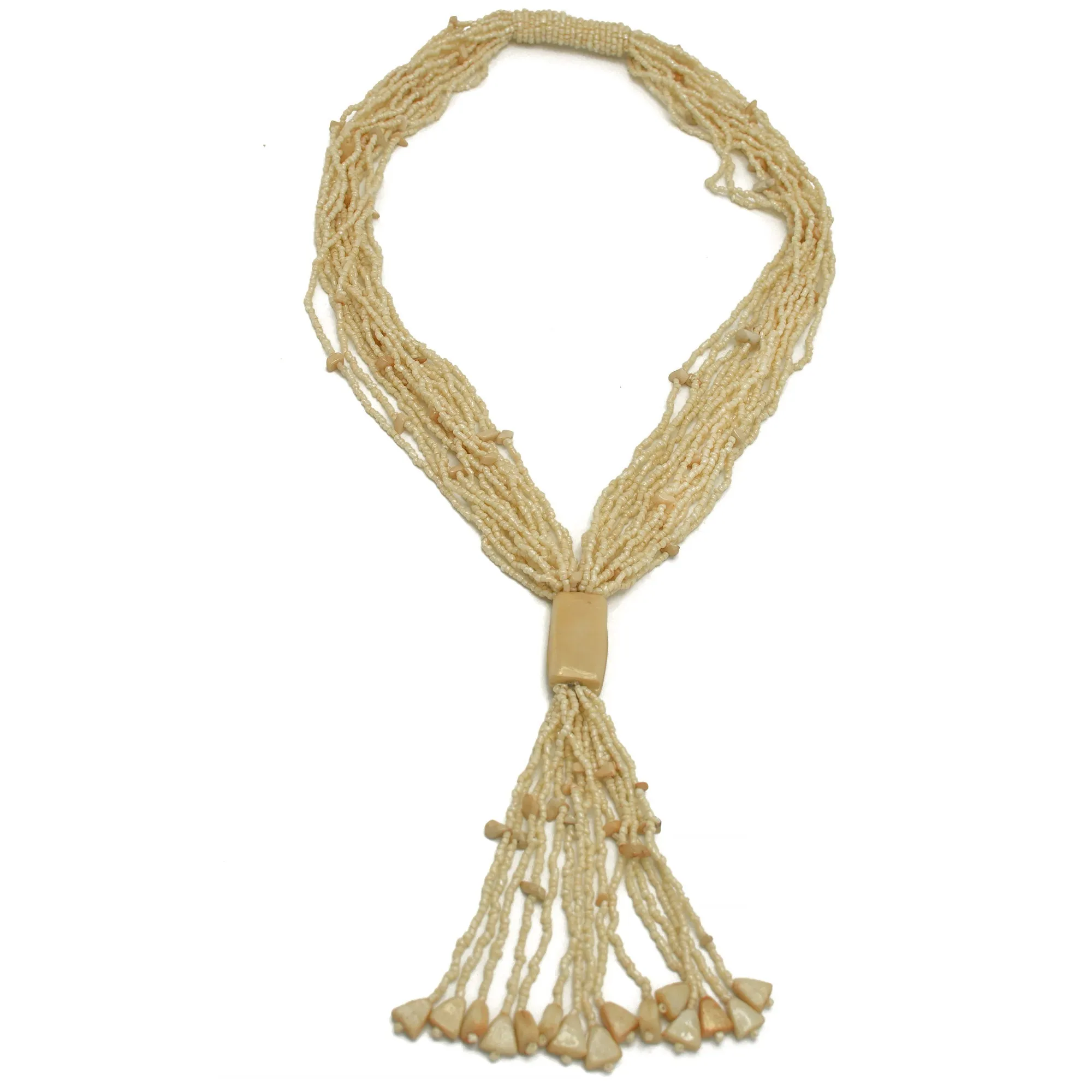 Ivory multi layered Seed beads tassel long Necklace #N3101_IVORY (RF5/R-OH21)