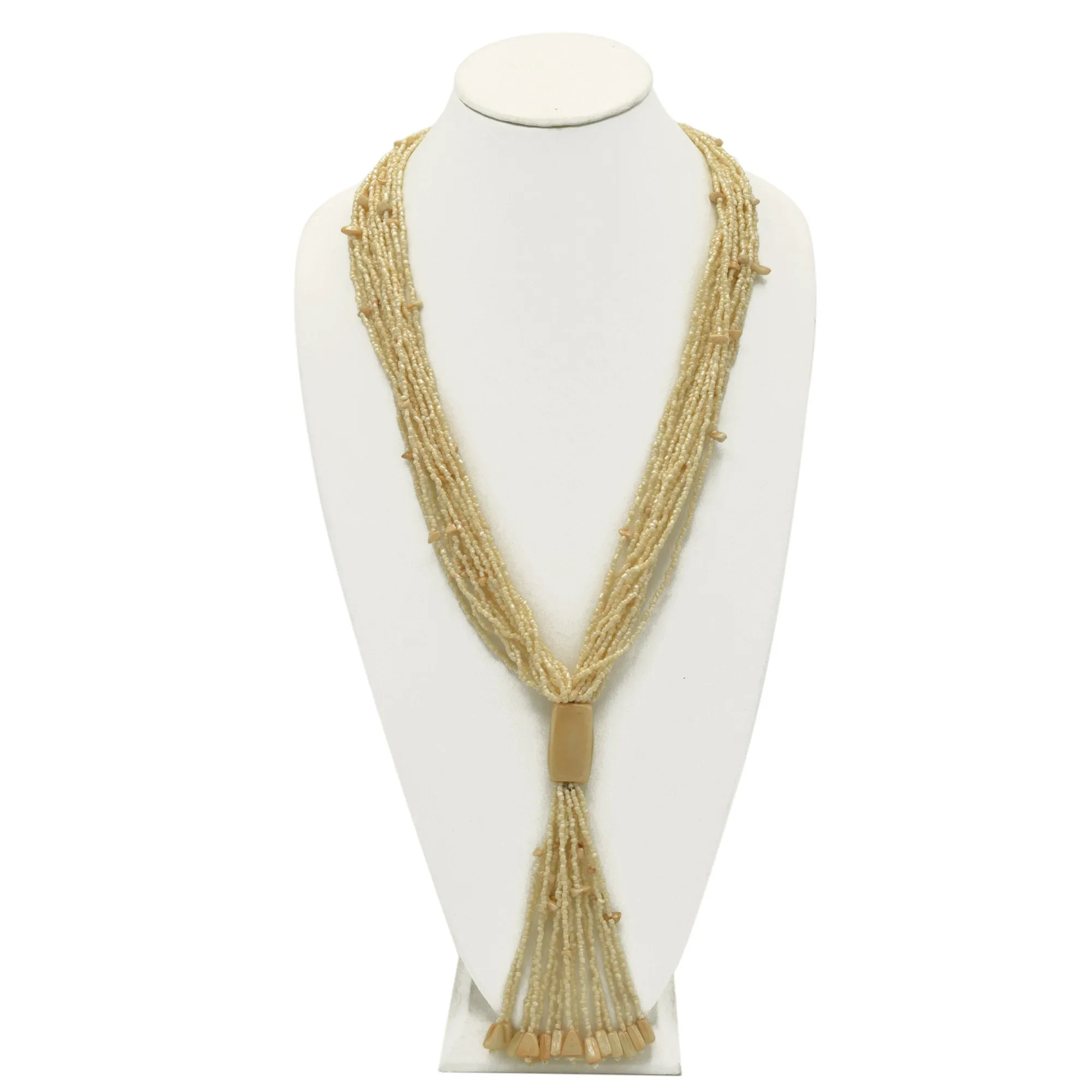 Ivory multi layered Seed beads tassel long Necklace #N3101_IVORY (RF5/R-OH21)