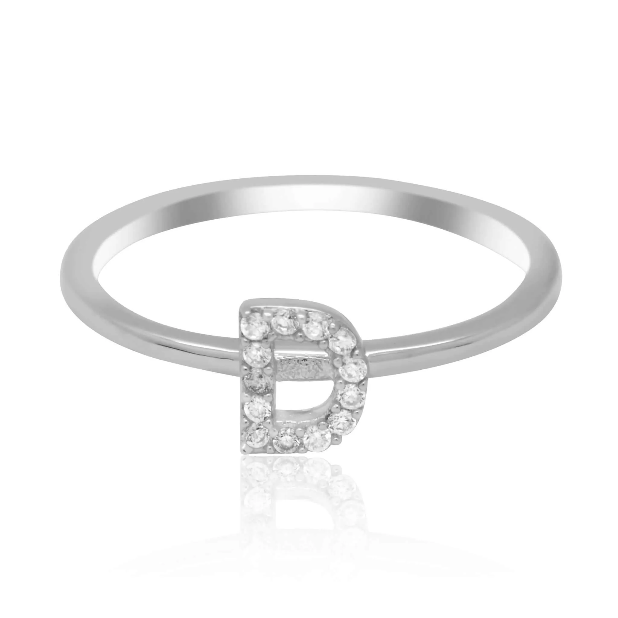 JewelMore Sterling Silver Diamond Accent stackable Initial Ring (petite)