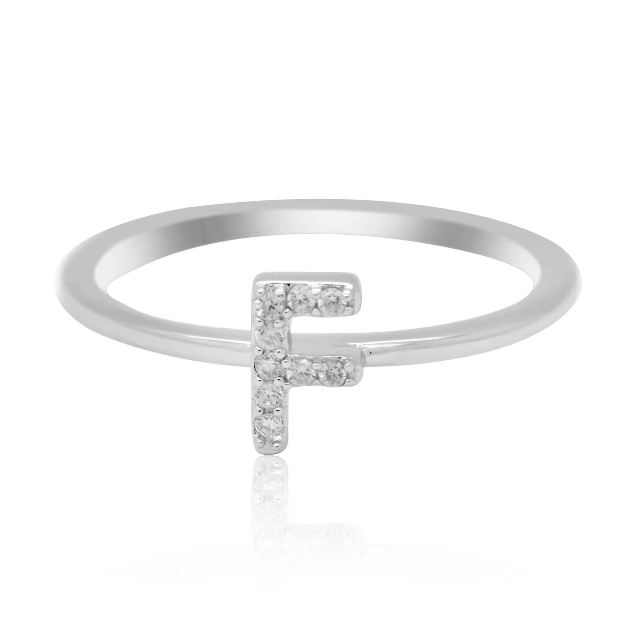 JewelMore Sterling Silver Diamond Accent stackable Initial Ring (petite)