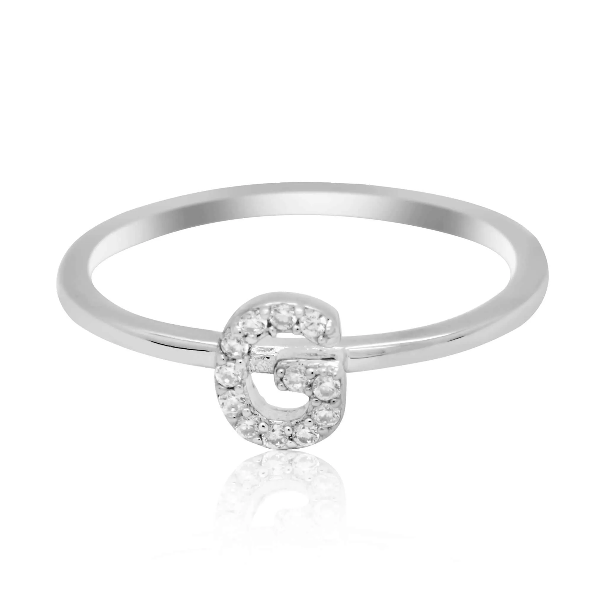 JewelMore Sterling Silver Diamond Accent stackable Initial Ring (petite)