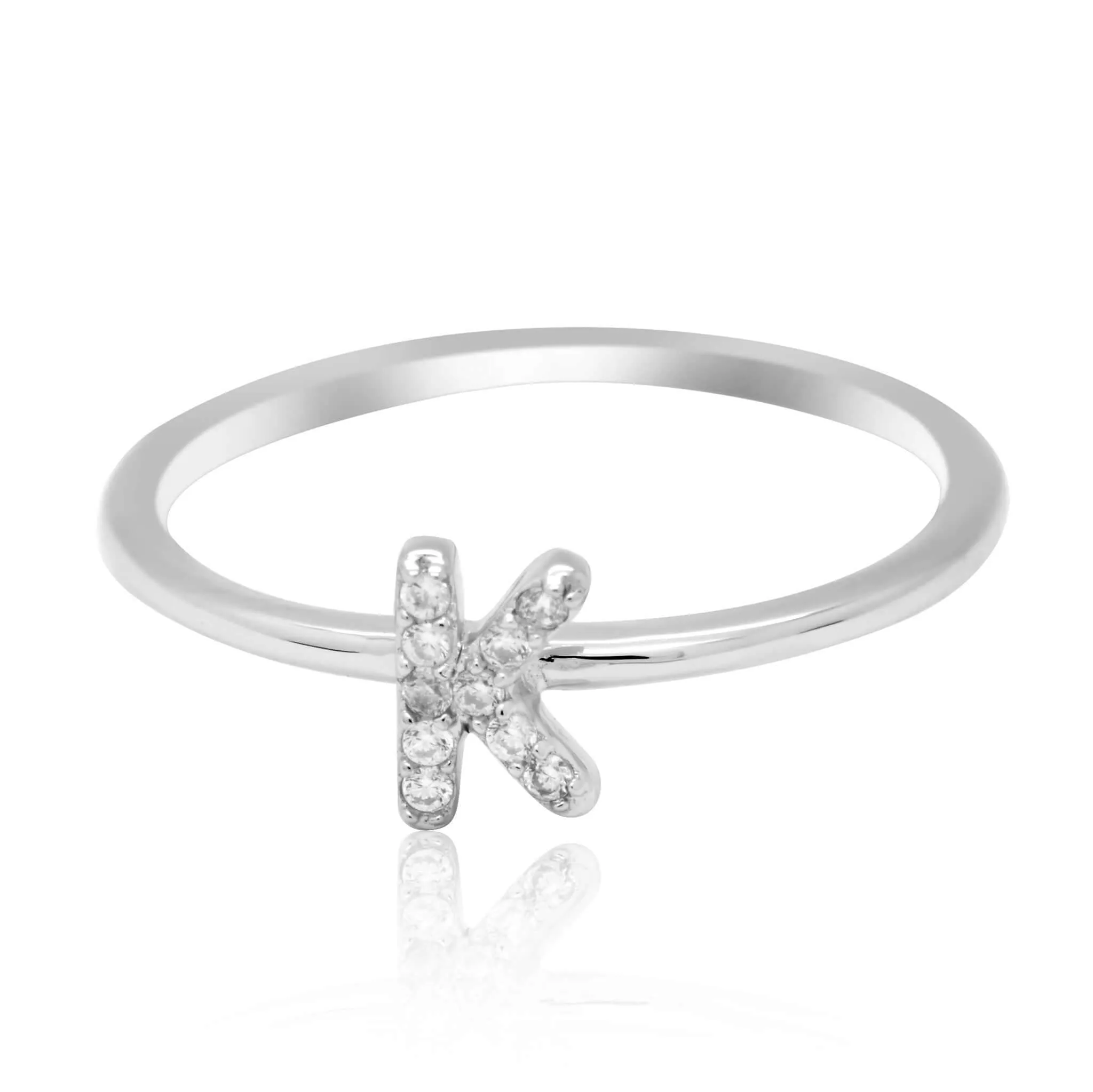 JewelMore Sterling Silver Diamond Accent stackable Initial Ring (petite)