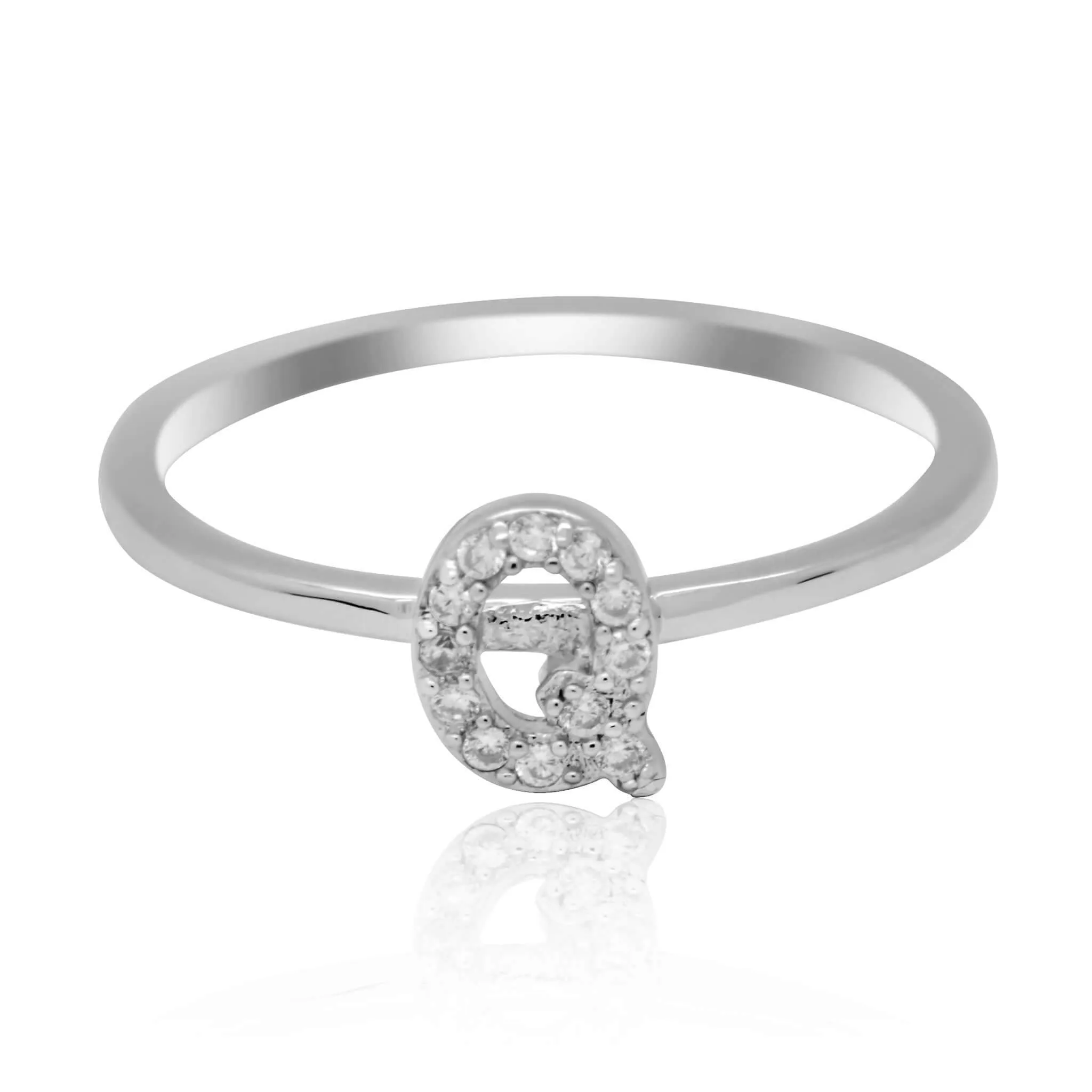 JewelMore Sterling Silver Diamond Accent stackable Initial Ring (petite)