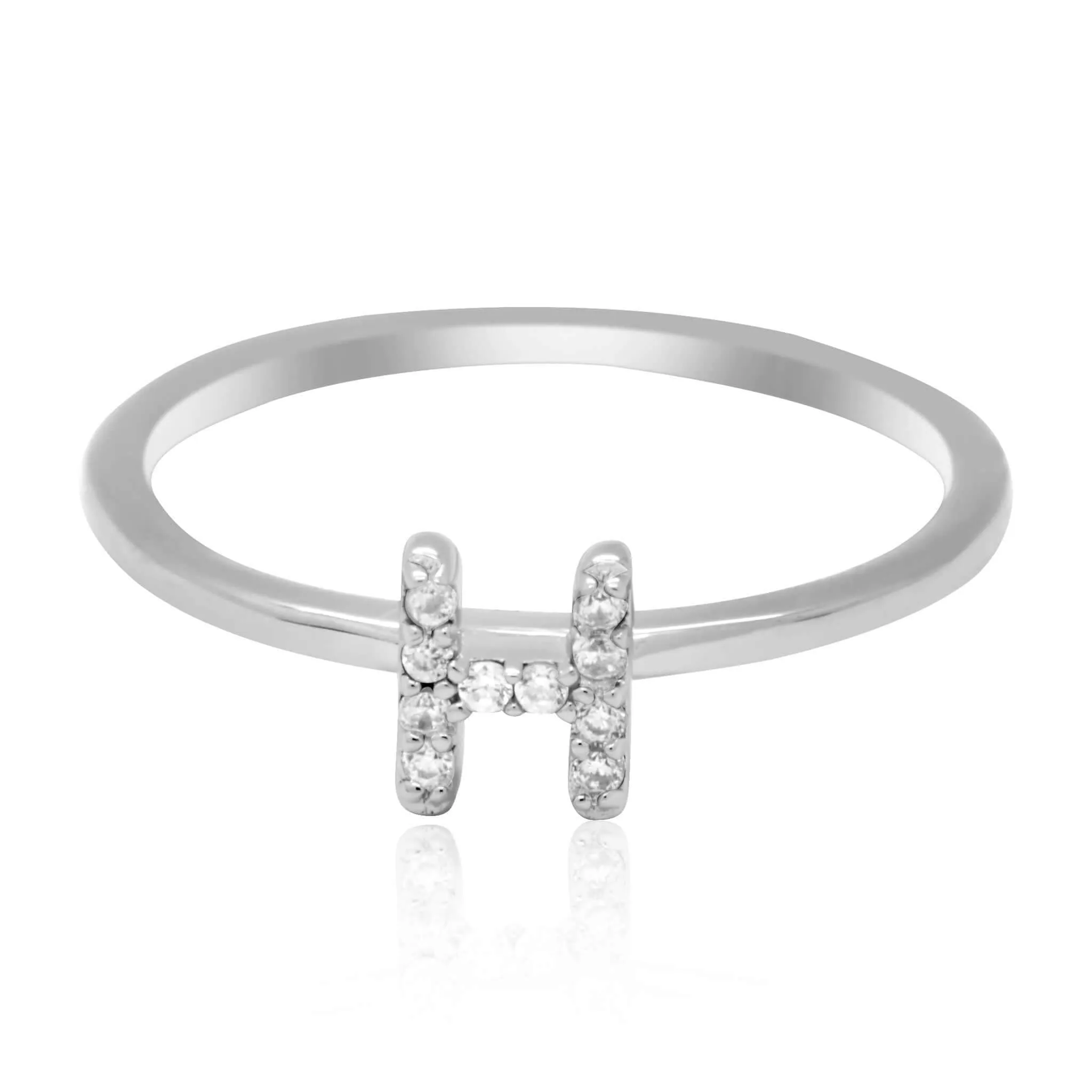 JewelMore Sterling Silver Diamond Accent stackable Initial Ring (petite)