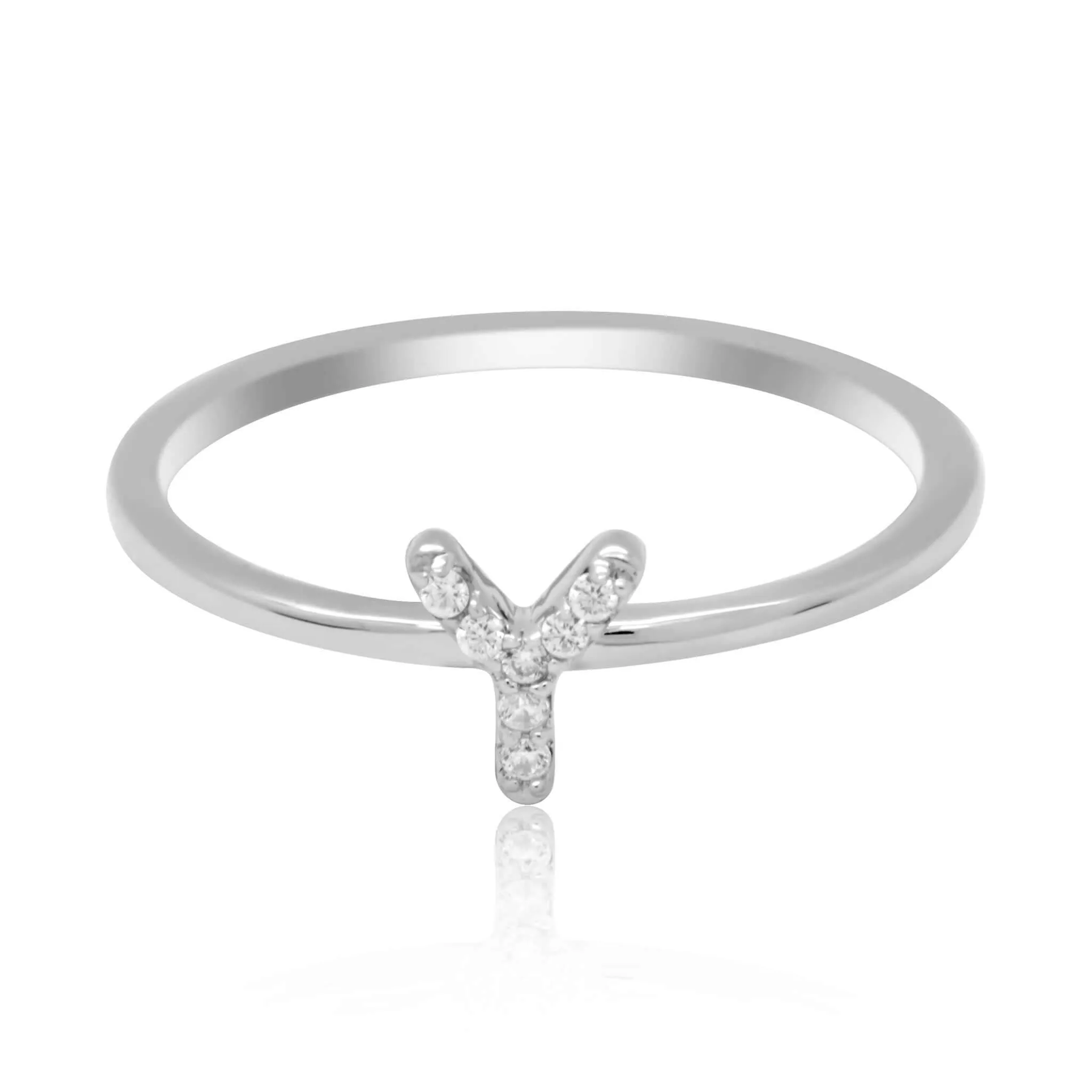 JewelMore Sterling Silver Diamond Accent stackable Initial Ring (petite)