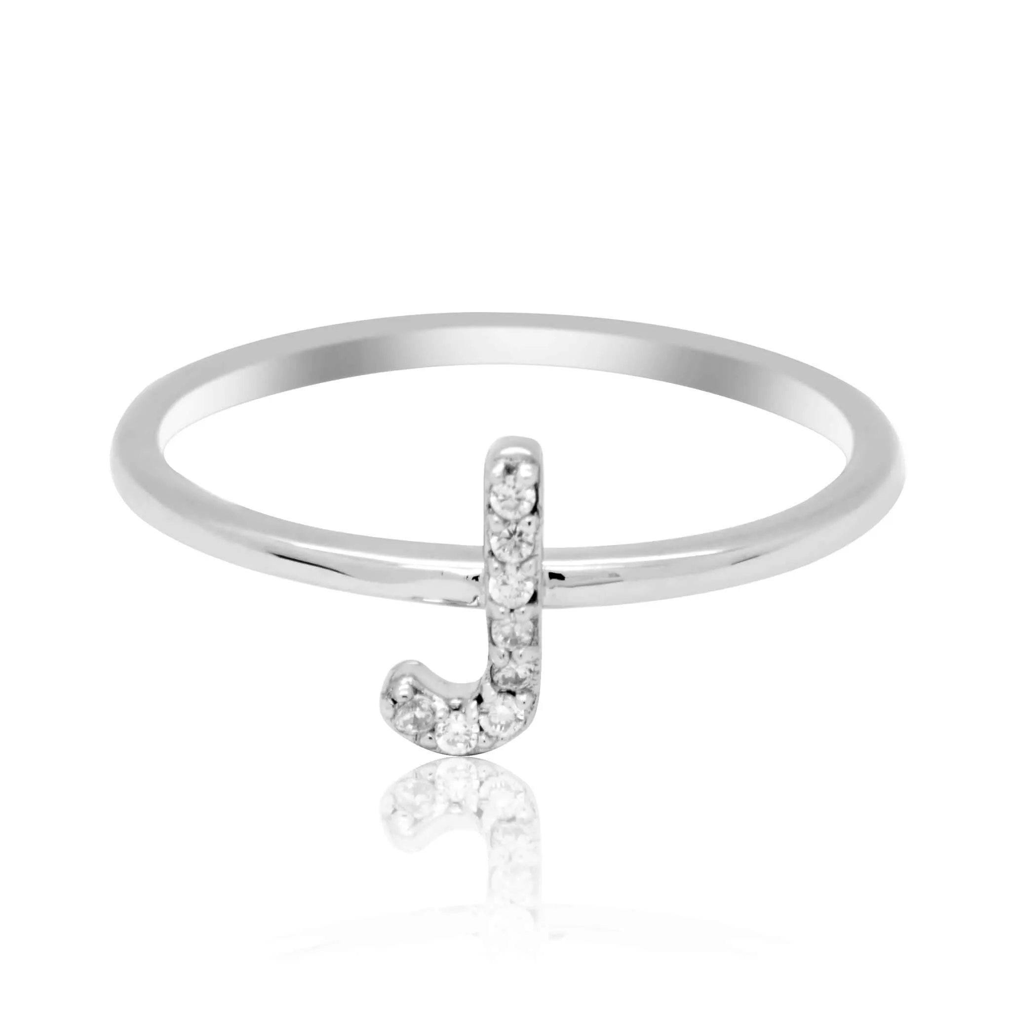 JewelMore Sterling Silver Diamond Accent stackable Initial Ring (petite)