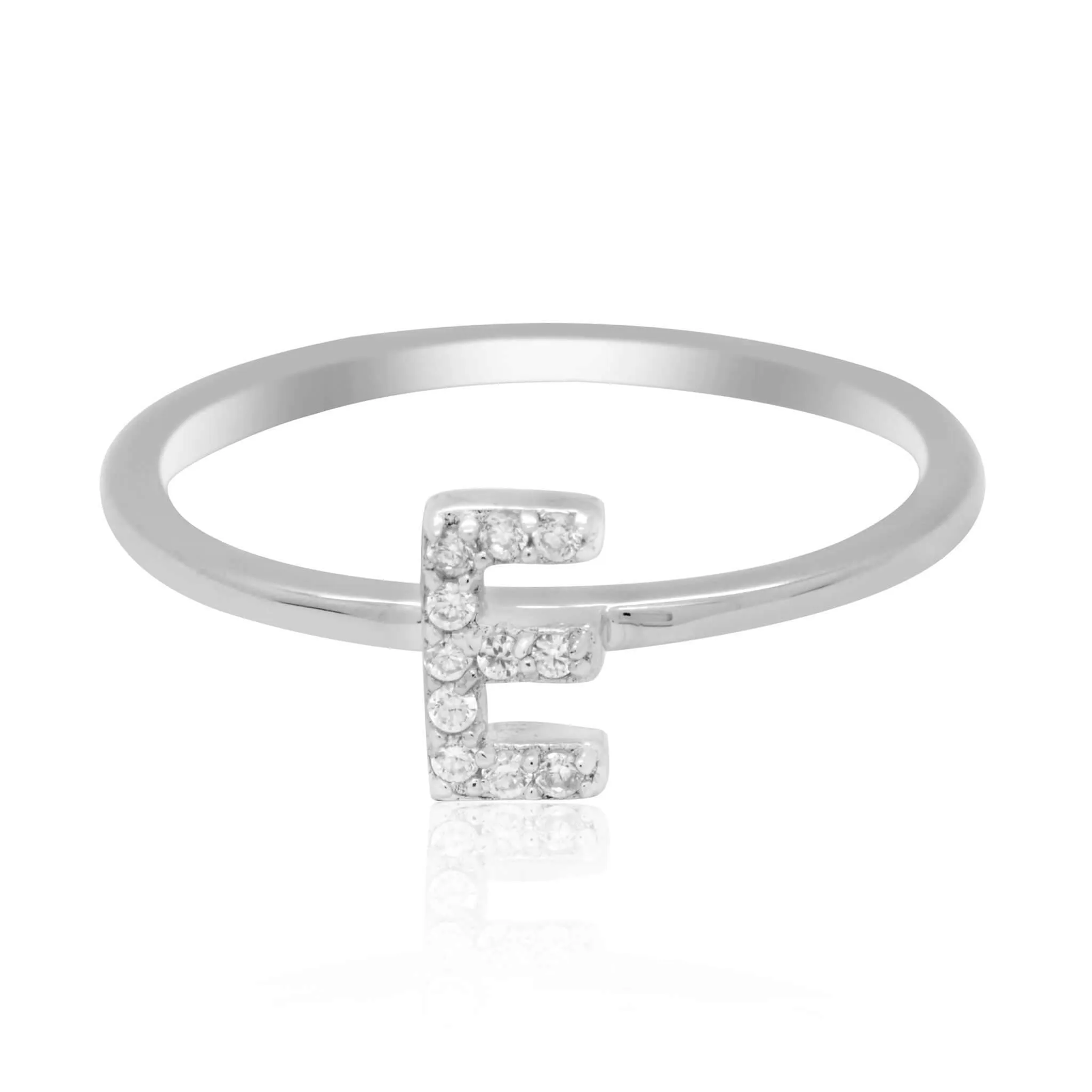 JewelMore Sterling Silver Diamond Accent stackable Initial Ring (petite)