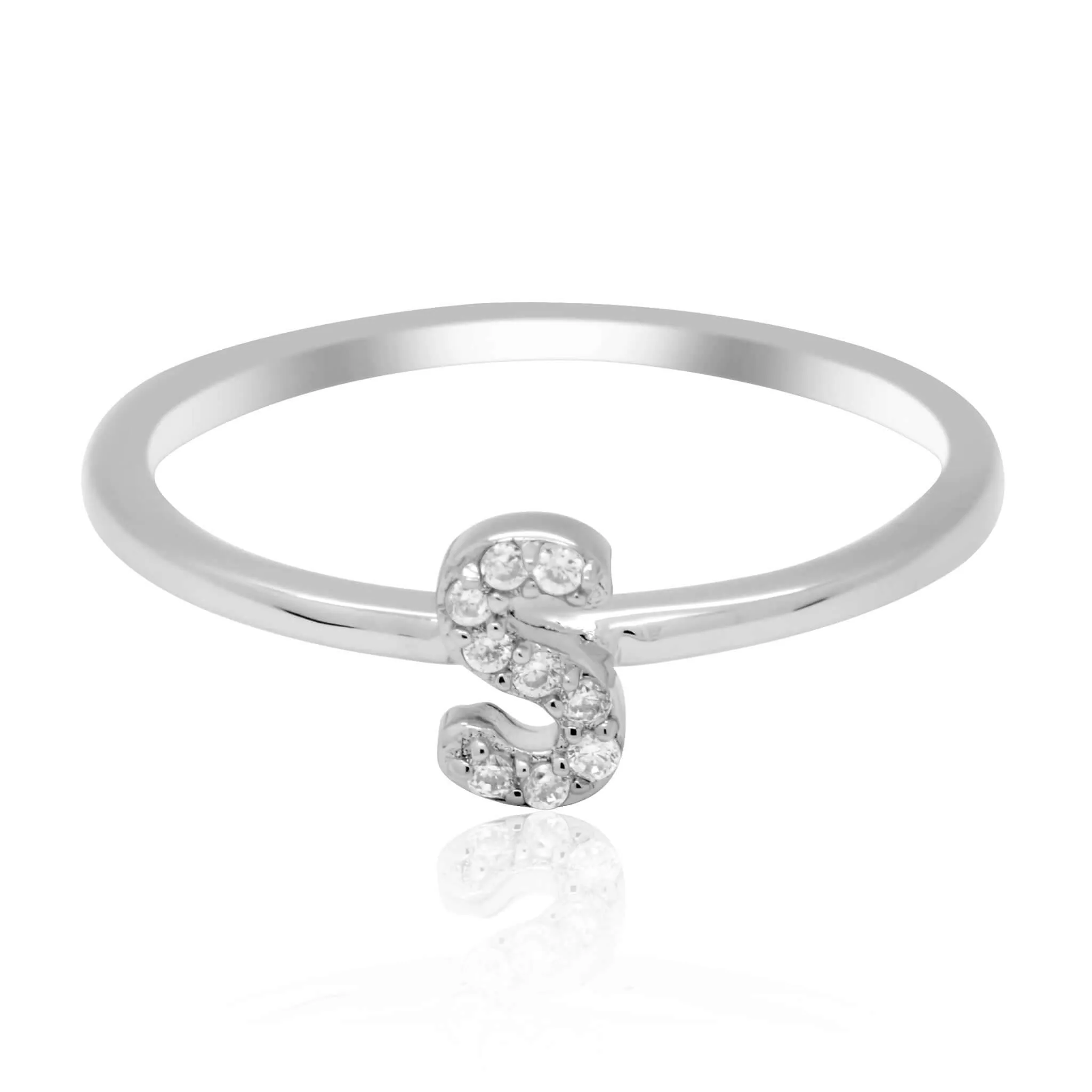 JewelMore Sterling Silver Diamond Accent stackable Initial Ring (petite)