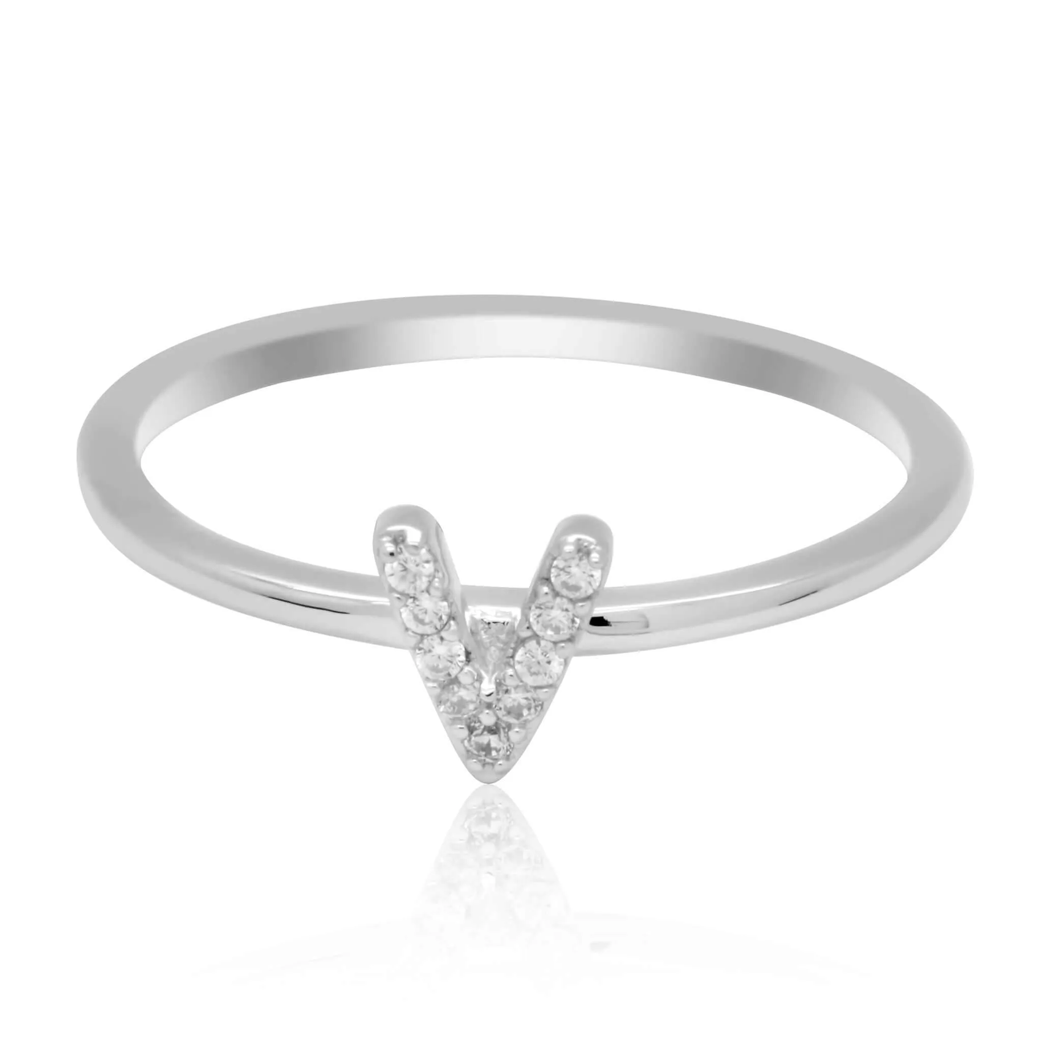 JewelMore Sterling Silver Diamond Accent stackable Initial Ring (petite)