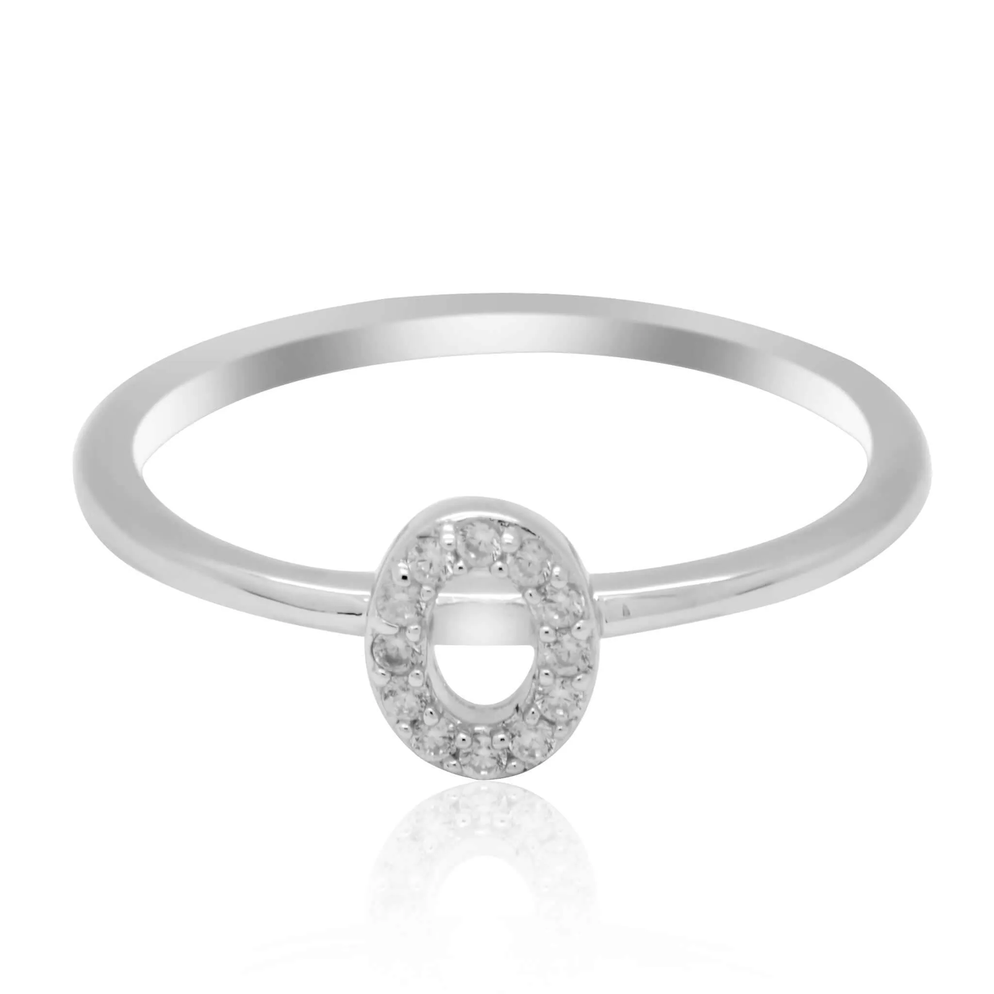 JewelMore Sterling Silver Diamond Accent stackable Initial Ring (petite)