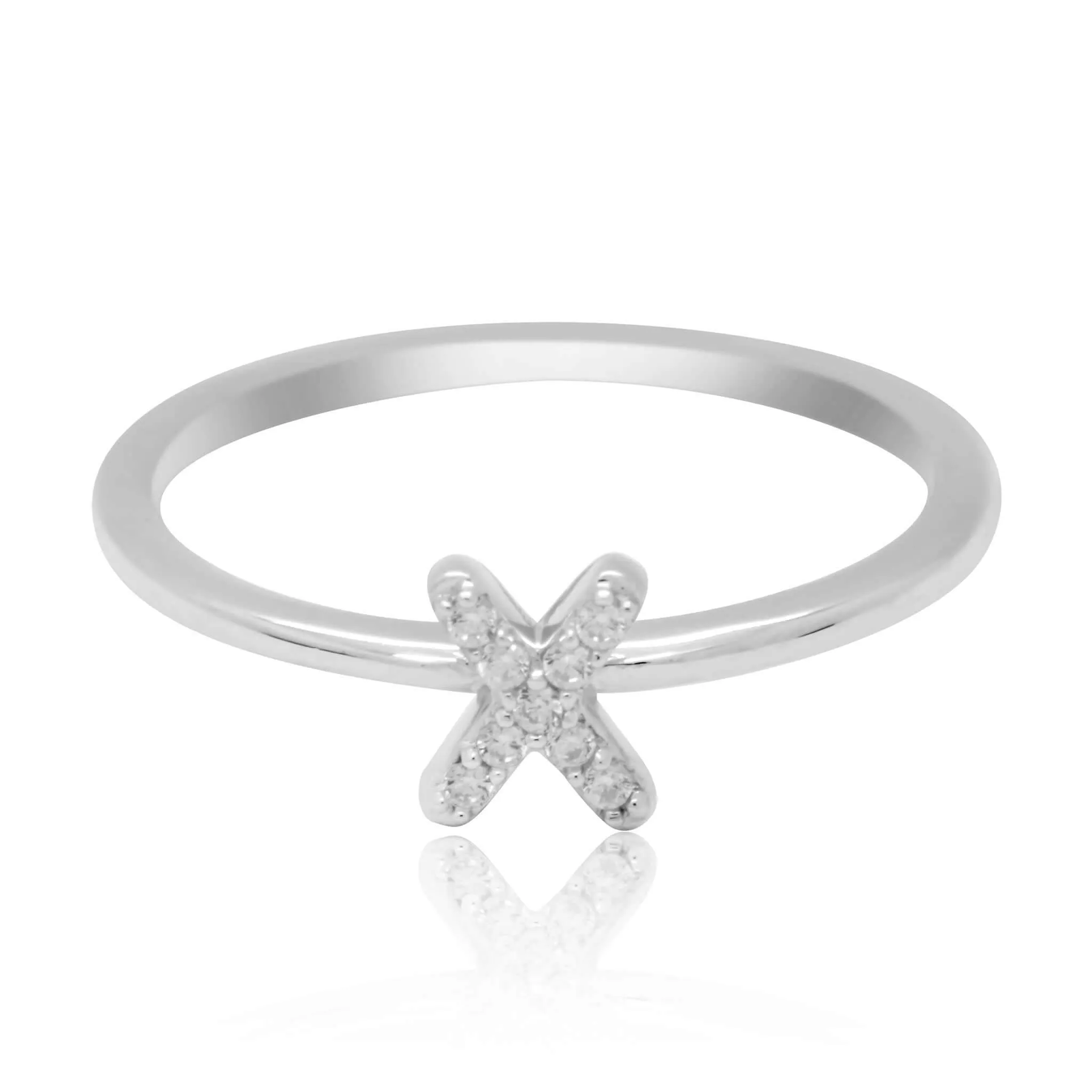 JewelMore Sterling Silver Diamond Accent stackable Initial Ring (petite)