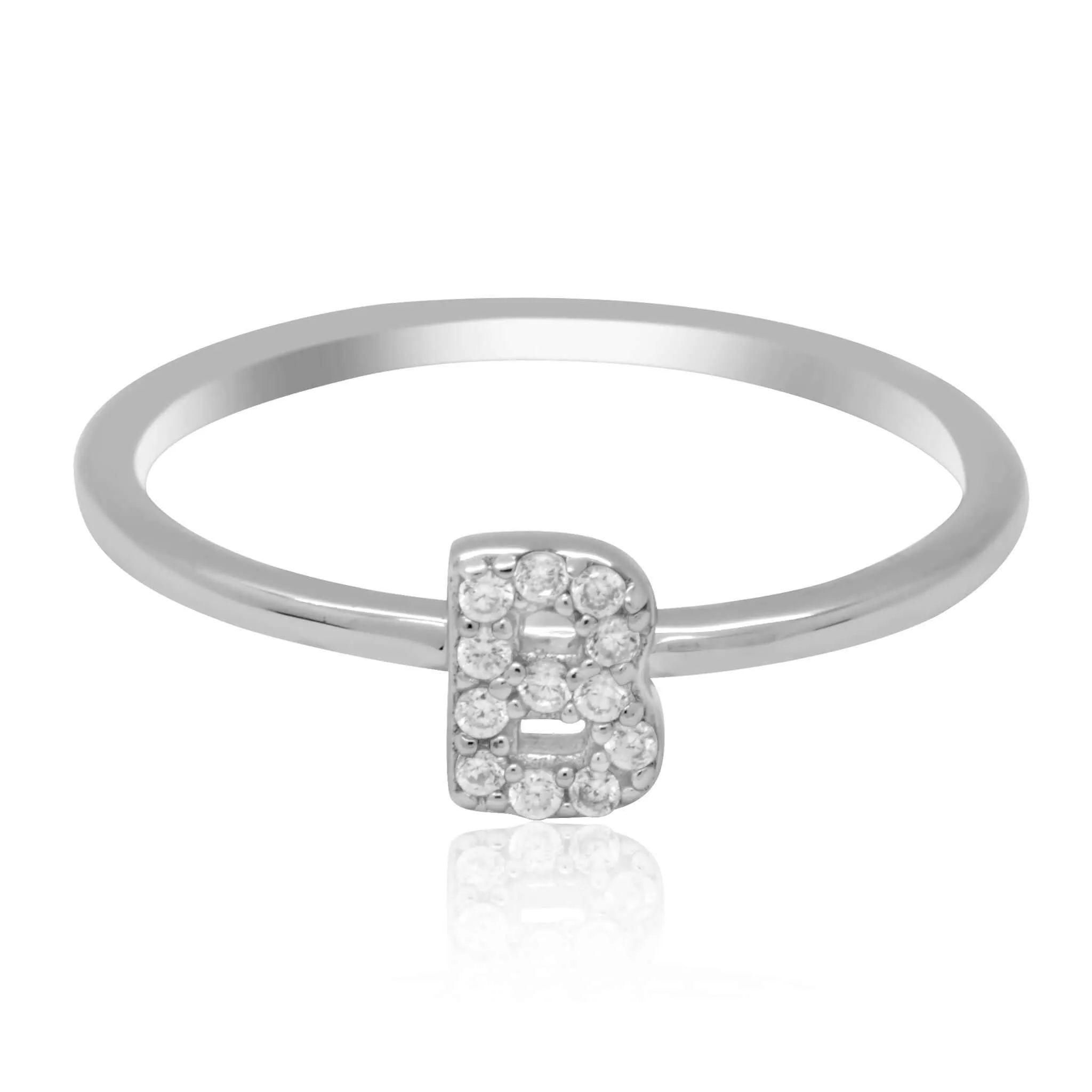 JewelMore Sterling Silver Diamond Accent stackable Initial Ring (petite)