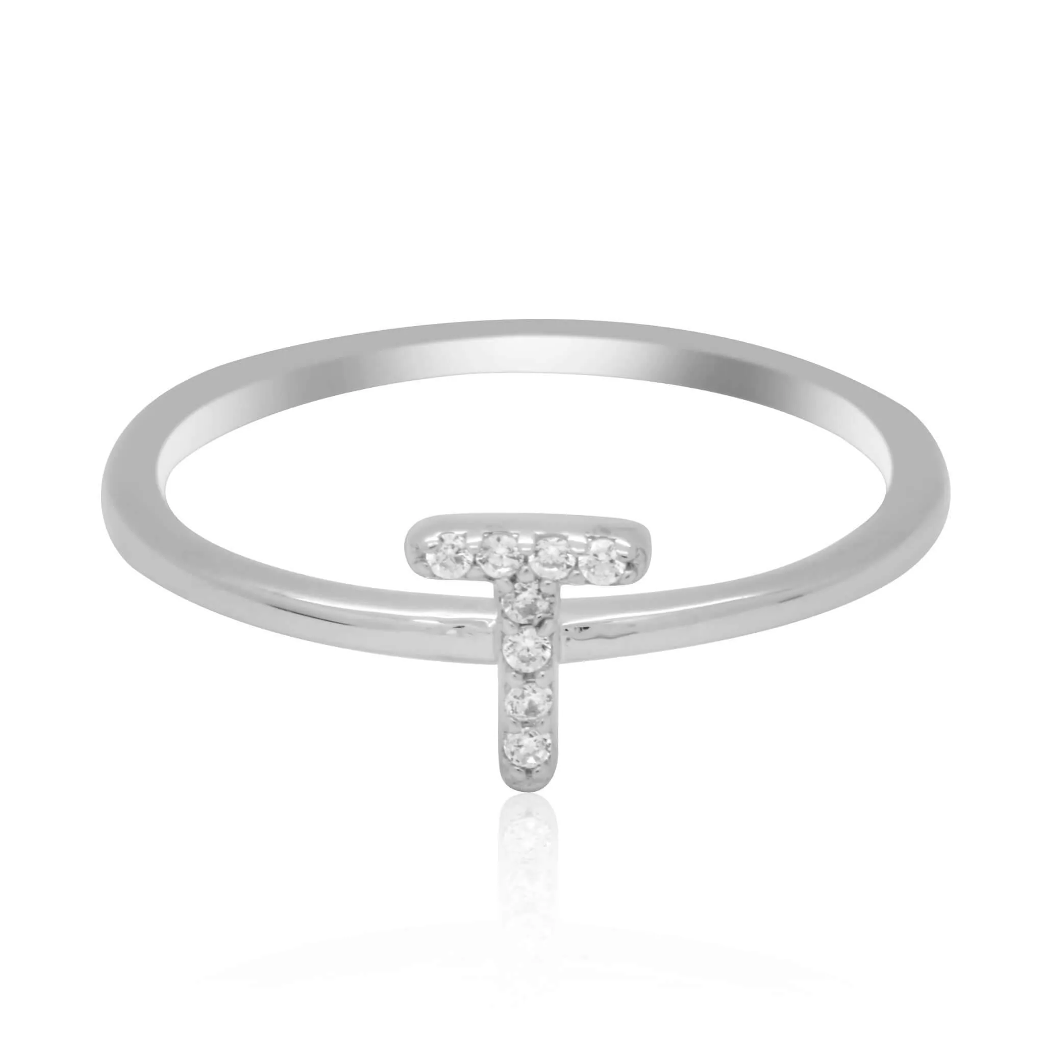 JewelMore Sterling Silver Diamond Accent stackable Initial Ring (petite)